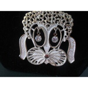 Vintage Gold Tone Metal Rafaelina Poodle Dog‎ Rhinestone Eyes Signed Necklace